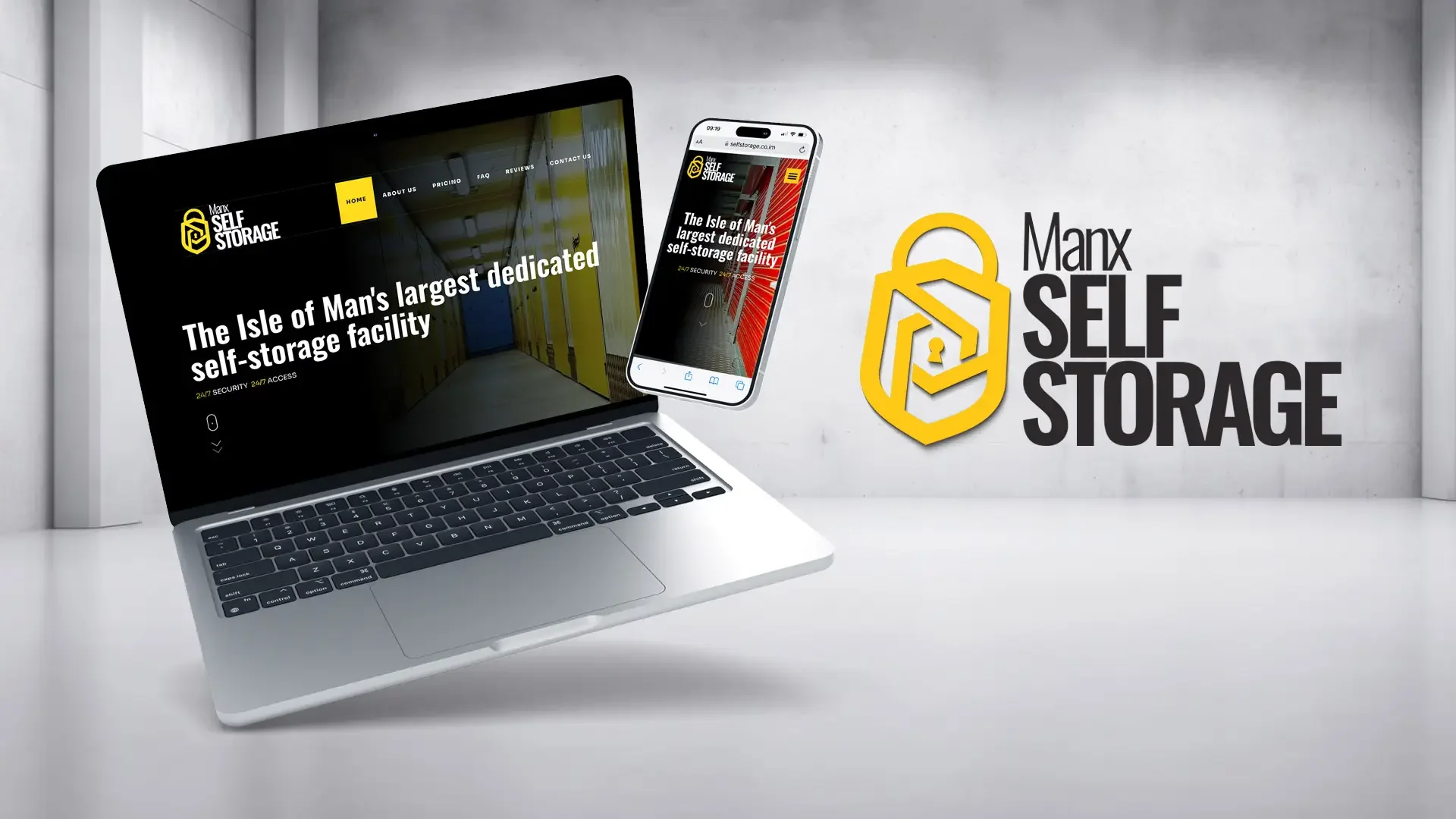The new Manx Self Storage identity and responsive website shown together