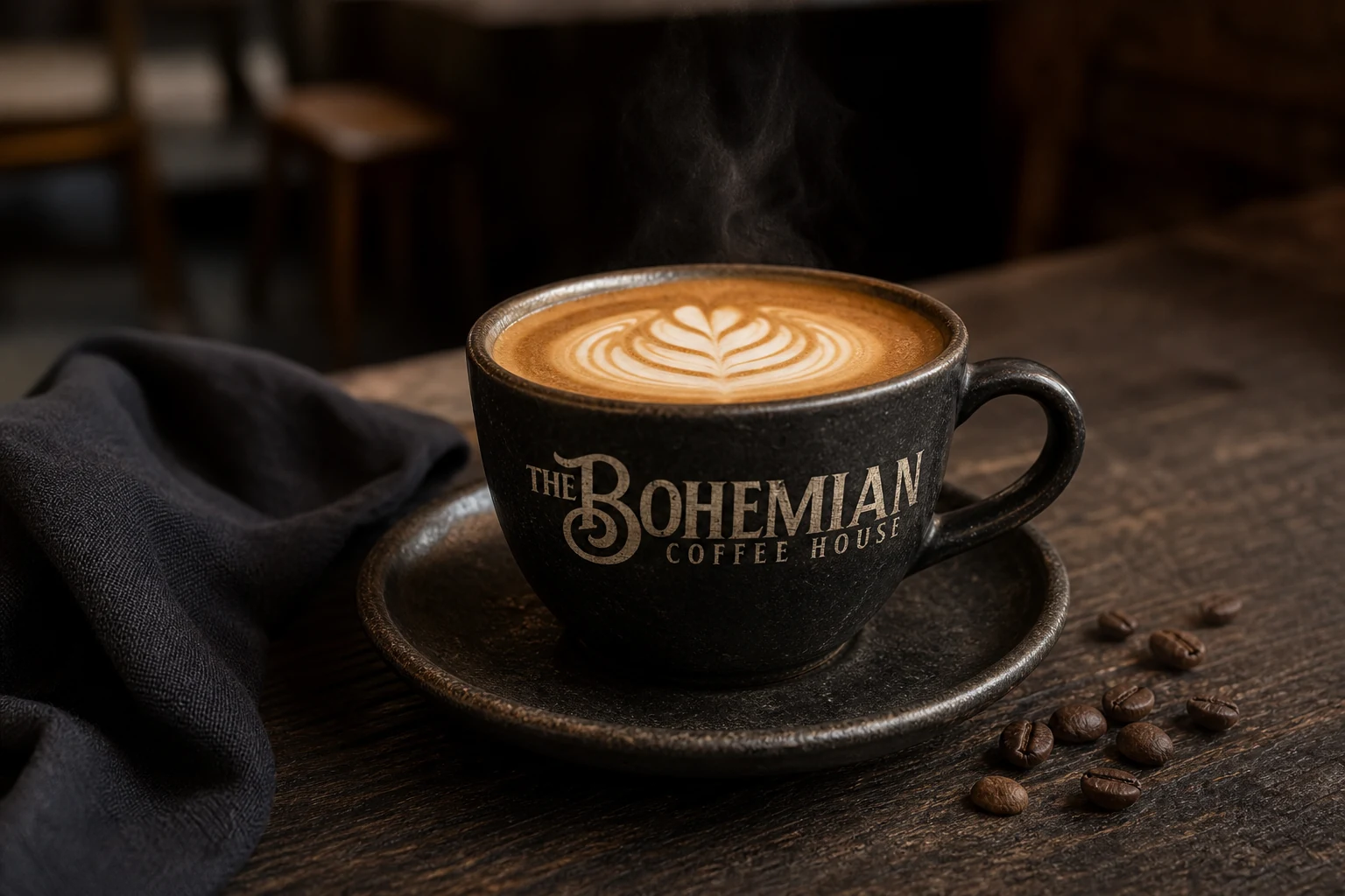 Bohemian Coffee House identity shown on a coffee cup