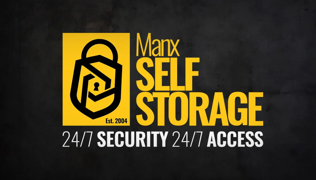 The completed Manx Self Storage logo and 24 hour security message