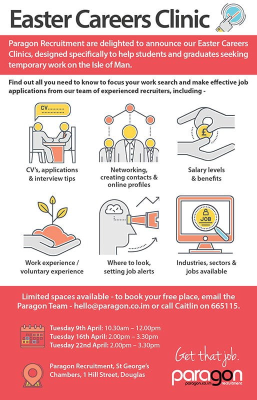 Paragon Recruitment Easter careers clinic poster