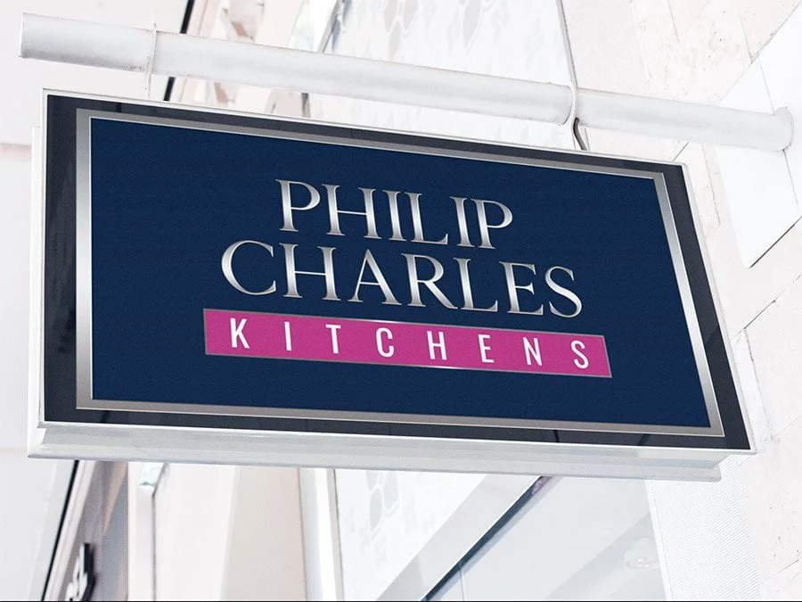 Original Philip Charles Kitchens projecting showroom sign