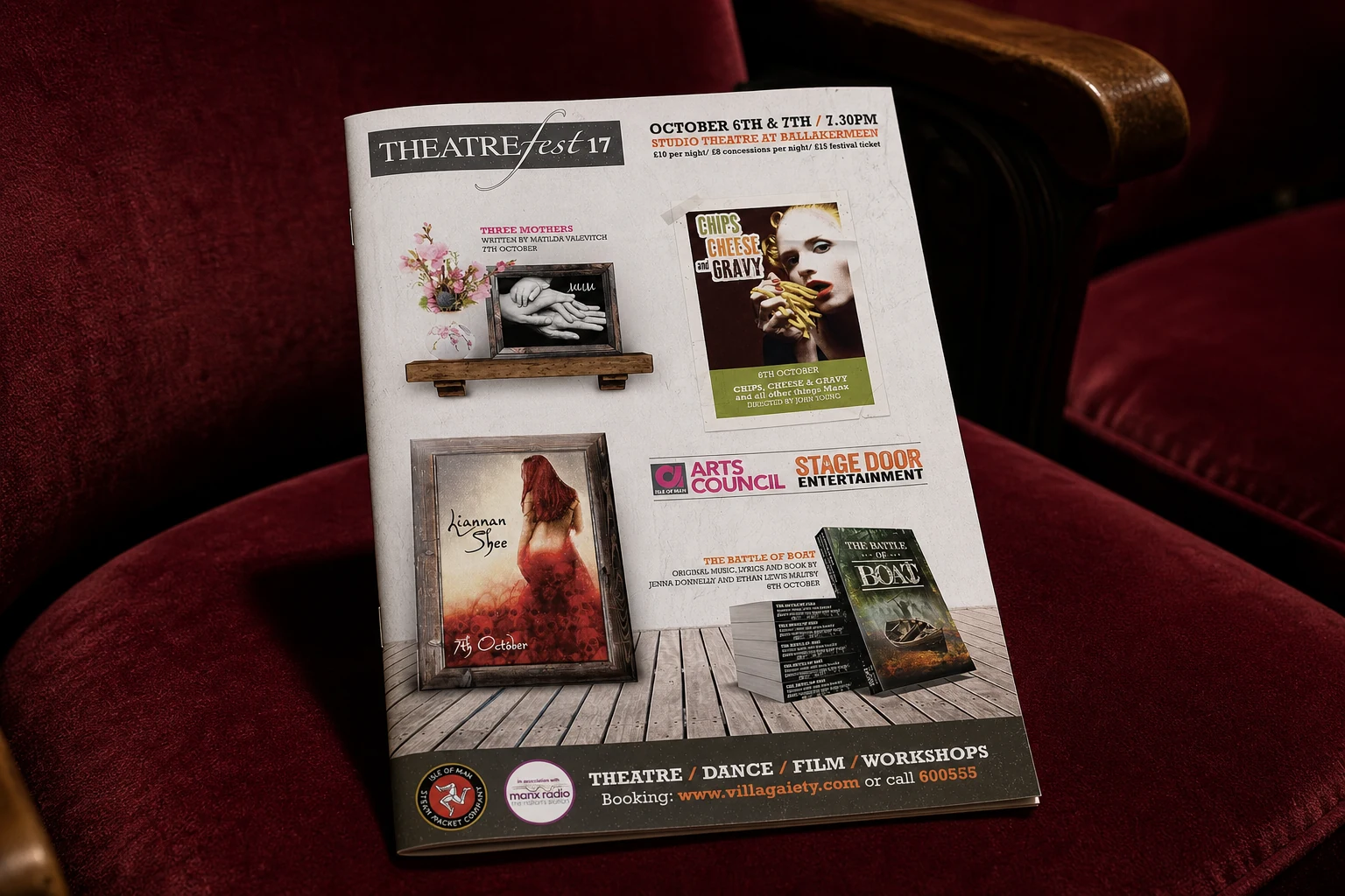 TheatreFest 2017 artwork presented as a printed programme on an anonymous theatre seat
