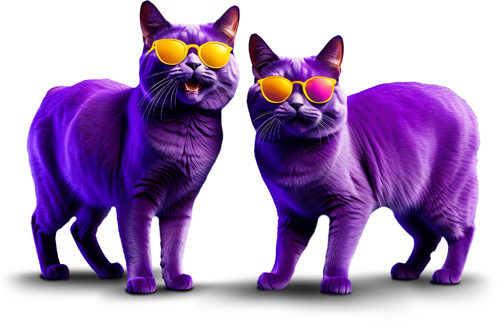 Two purple cats wearing sunglasses.